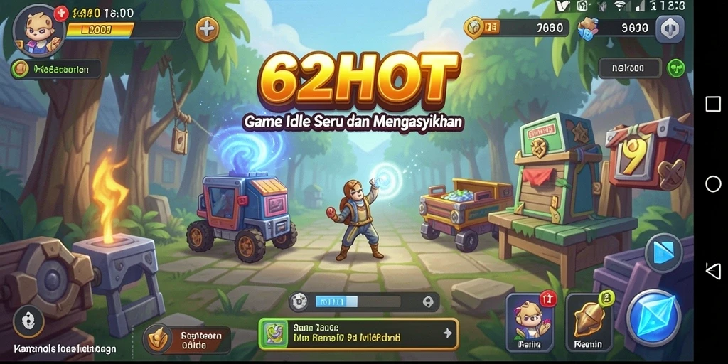 Screenshot gameplay 62HOT menampilkan karakter yang beraksi dalam dunia Idle.