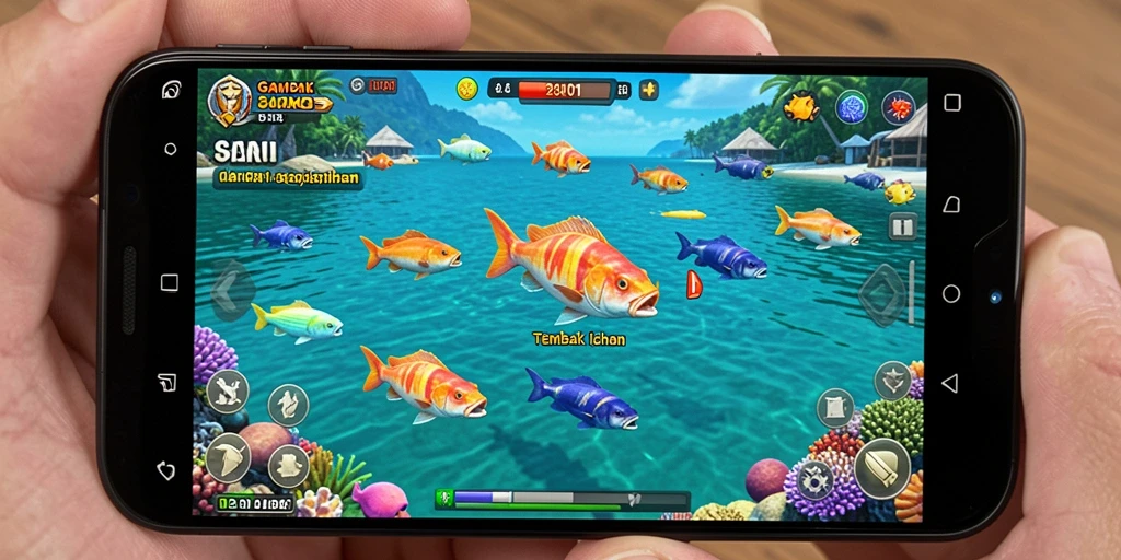 Tangkapan layar utama BARU01 menampilkan gameplay seru Tembak Ikan.