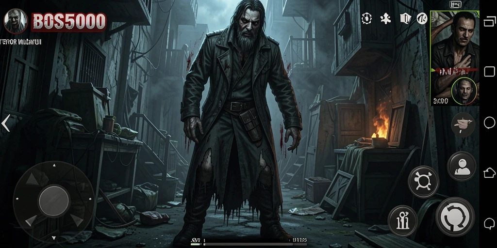 Tangkapan layar BOS5000 menampilkan suasana menyeramkan dalam gameplay.