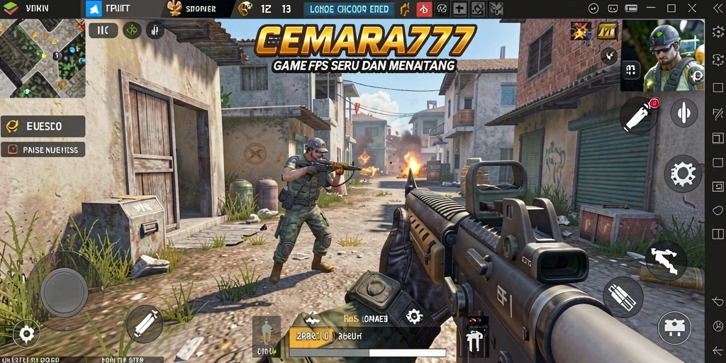 Screenshot gameplay CEMARA777 yang menampilkan aksi tembak-menembak yang intens.