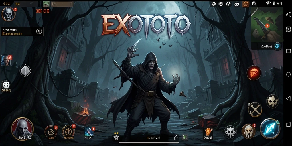 Gameplay EXOTOTO yang menegangkan di lingkungan yang gelap dan menyeramkan.