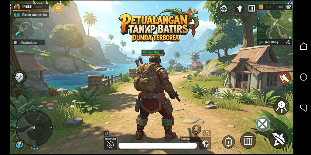 Screenshot menunjukkan momen eksplorasi epik dalam dunia terbuka.
