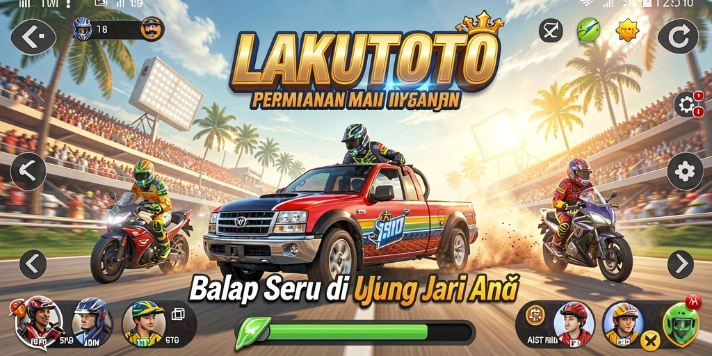 Screenshot gameplay menampilkan aksi balapan seru di LAKUTOTO.