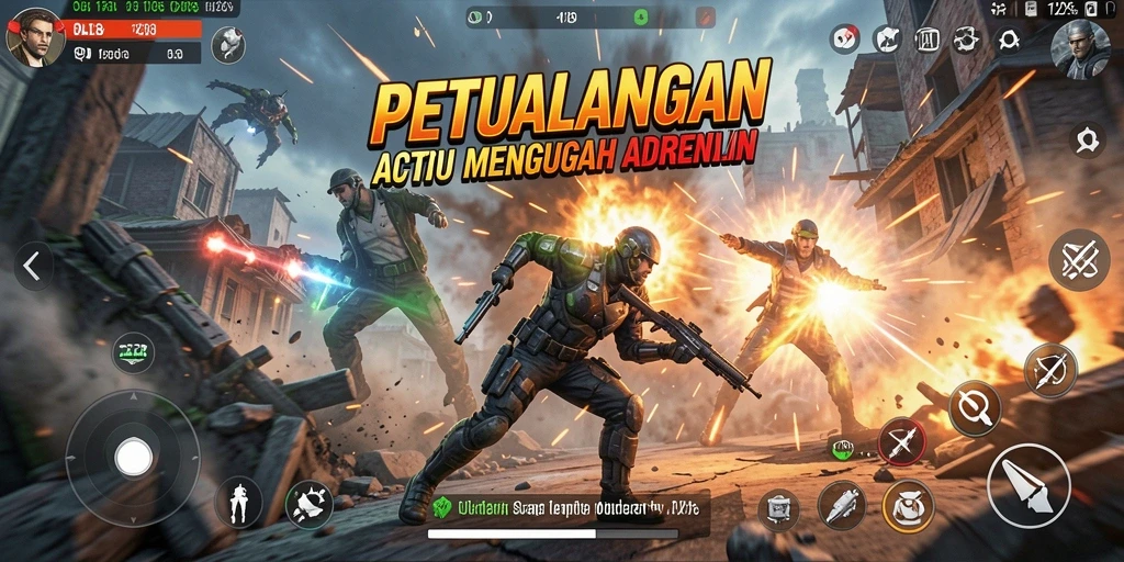 Tangkapan layar utama OLX128 menunjukkan aksi mendebarkan dalam pertempuran intens.