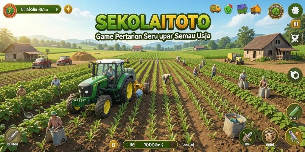 Tangkapan layar SEKOLAHTOTO menampilkan aktivitas bertani yang menyenangkan.