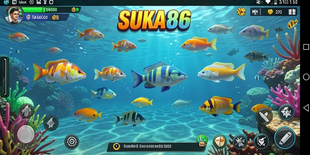 Tampilan gameplay seru dari SUKA86 saat menangkap ikan.
