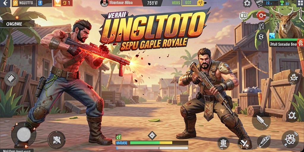Screenshot utama UNGUTOTO menampilkan aksi gameplay Battle Royale yang mendebarkan.