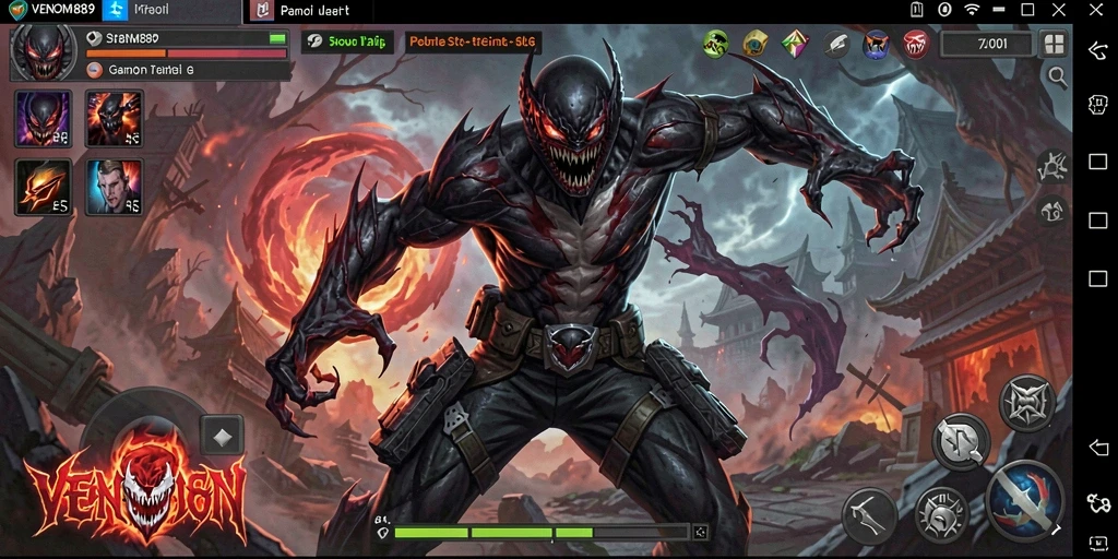 Tangkapan layar menunjukkan pertempuran strategis dan pembangunan basis dalam VENOM889.