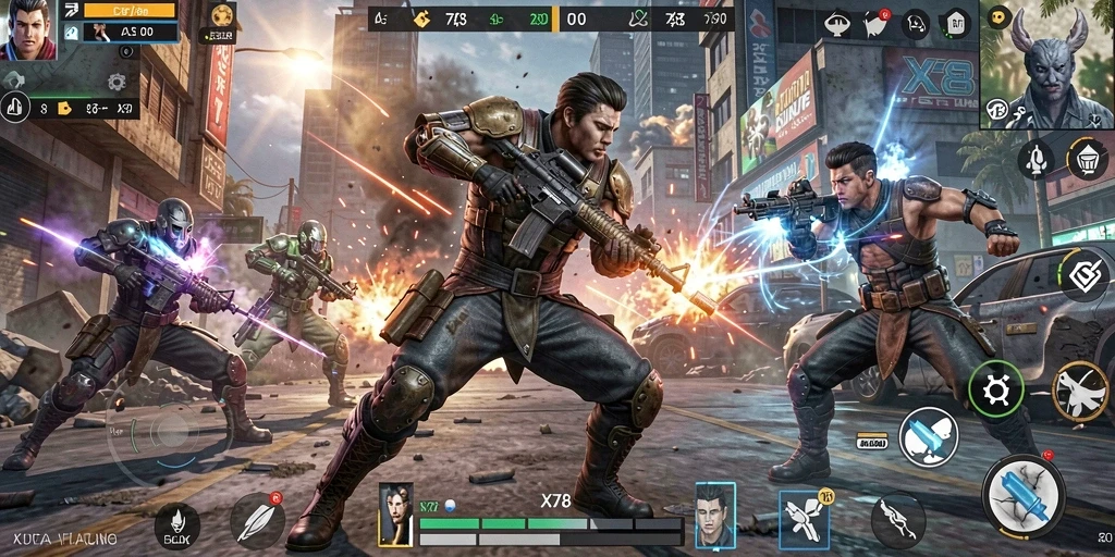 Screenshot utama X78 menampilkan gameplay aksi yang mendebarkan.